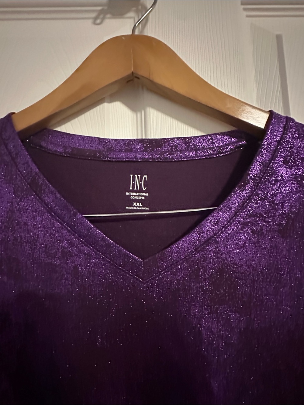 INC International Concepts Shimmery Violet V-Neck Top - Picture 3 of 7